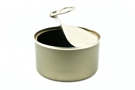Opened empty aluminium can shot on white.の写真素材