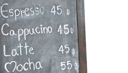 Coffee menu on blackboardの写真素材