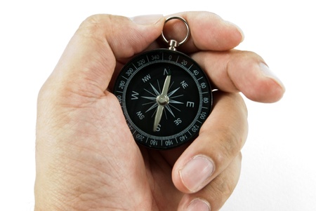 Hand holding a compass