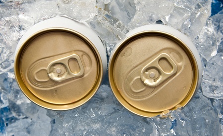 Beer can in iceの写真素材