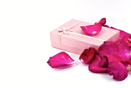 Gift box and rose petalsの写真素材
