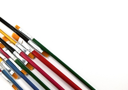 Artist paint brushes on white の写真素材