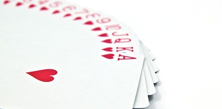 Close up on  ace of hearts from running of hearts in poker cards