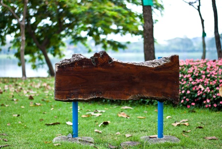 Blank wooden signboard at parkの写真素材