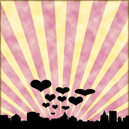 City of love silhouette with retro backgroundの写真素材