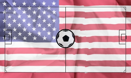 Soccer field layout on realistic USA flag backgroundの写真素材