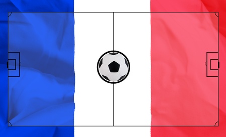 Soccer field layout on realistic France flag backgroundの写真素材