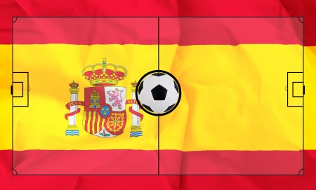  Soccer field layout on realistic Spain flag backgroundの写真素材