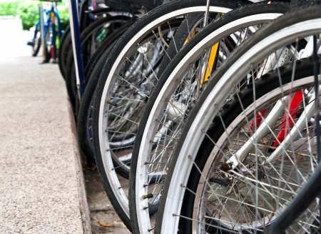 Close up of bicycle wheelsの写真素材