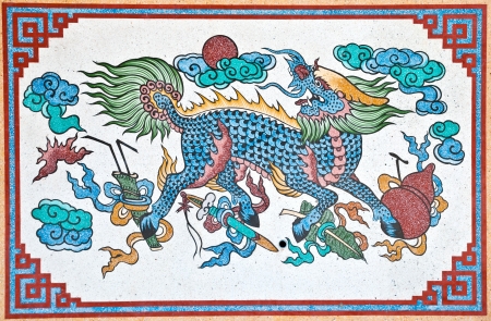 Chinese style painting art, Kilin fairy tale animal のeditorial素材