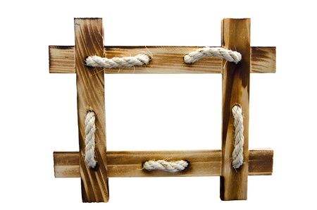 Wooden frame with string, isolated on white with clipping pathの写真素材