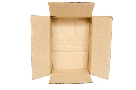 Opened empty brown box isolated on white