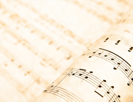 Music notes on old paper sheet の写真素材
