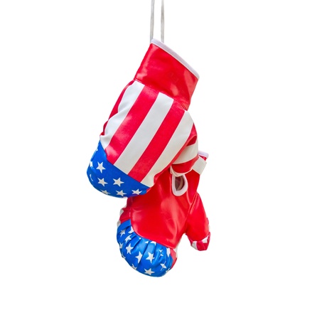 Boxing gloves with USA flag isolated on white background の写真素材