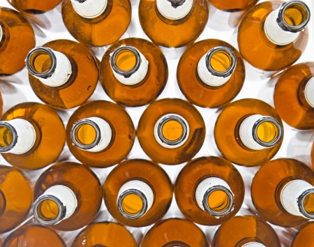 Top view of beer bottlesの写真素材