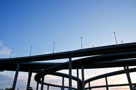 Curve of suspension bridge on sky. Expresswayの写真素材