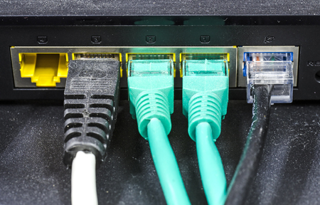 Router network hub with cable insert RJ45 port