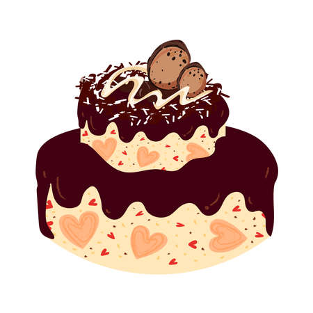 A variety of cakes, including chocolate cake, strawberry cake, fruit cake, berry cake, appetizing, suitable for birthdays, celebrations and wedding cakes, can be used to make cardsのイラスト素材
