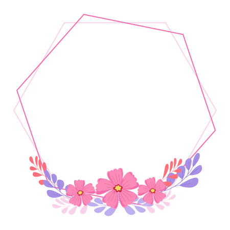 Beautiful floral frame with pink and blue flowers. Vector clip art.のイラスト素材