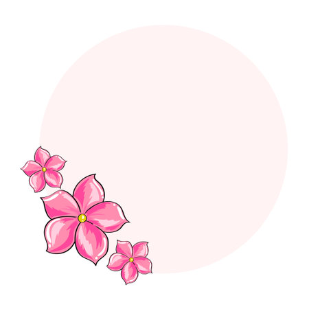 Beautiful pink flowers frame with space for text. Vector illustration.のイラスト素材