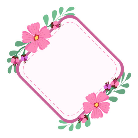 Floral frame with pink flowers and green leaves. Vector illustration.のイラスト素材