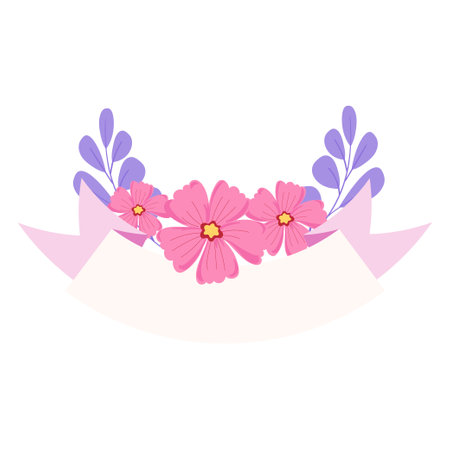 cute flowers with branches and leafs decorative icon vector illustration designのイラスト素材