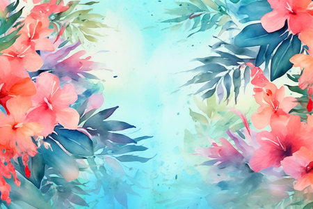 Watercolor card with hibiscus flowers. Handmade.の素材
