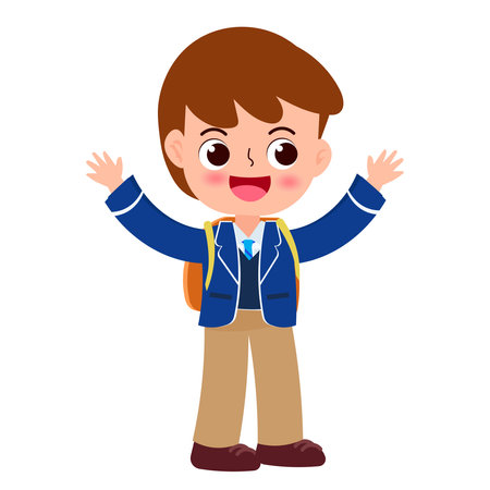 Cute little schoolboy with backpack isolated on white background. Vector illustration.のイラスト素材