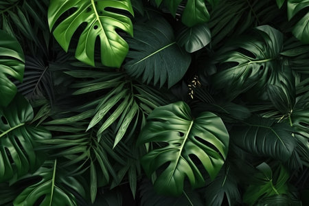 Tropical leaves background, top view, flat lay. Nature concept.ai generatedの素材