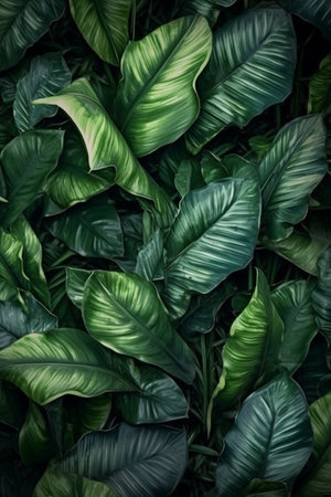 Tropical leaves background. Green foliage pattern. Nature background.ai generatedの素材