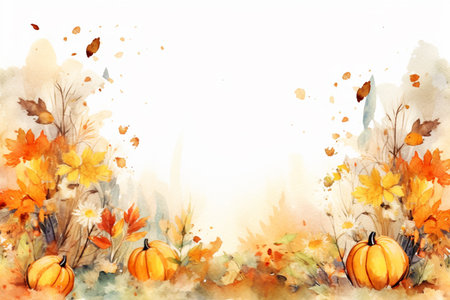 Watercolor autumn background with pumpkins and leaves. ai generatedの素材