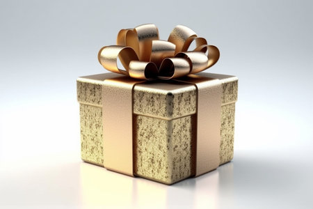 Gift box with a gold bow. 3d render illustration.の素材