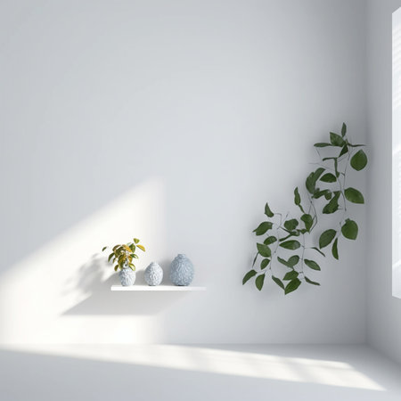 3d render interior room with white wall, shelf and plant.の素材