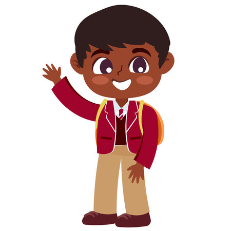 Cute African American schoolboy isolated on white background. Vector illustration.のイラスト素材
