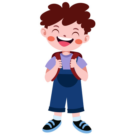 cute little boy with schoolbag isolated icon vector illustration desingのイラスト素材