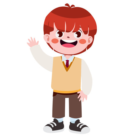 cute little boy in school uniform on white background vector illustration designのイラスト素材