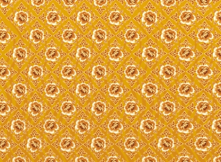 Golden Flower of Damask Seamless Pattern with Yellow Background Texturesの写真素材