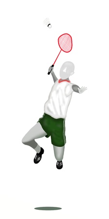 Badminton    A Professional Badminton Player Jumping and Hitting A Shuttlecock, on White Backgroundの写真素材