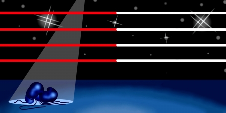 Background of Boxing Ring and Blue Boxing Gloves, with Spot Light and Starsの写真素材