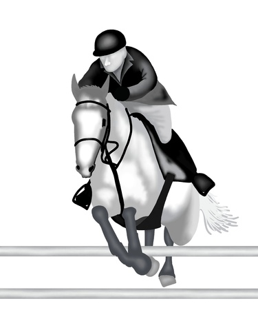 A Professional Equestrian Jumping with Horse Over Oxer During Show Jumping Competition  の写真素材