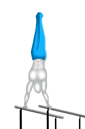 Professional Gymnast Carries out Difficult Exercise by Handstand on Parallel Barsの写真素材