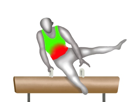 Gymnastics    Gymnast Moving and Controling The Body on Pommel Horse, on White Backgroundの写真素材