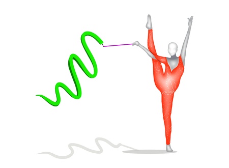 Professional Gymnast Girl Performing with A Gymnastics Ribbon in A Real Rhythmic, in Gymnastics Competitionの写真素材