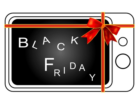 Retro Television Tied with A  Red Ribbon Isolated on white background, Sign for Start Black Friday Shopping Season   の写真素材