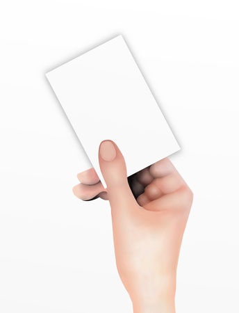 Hand Drawing, Close Up of An Empty Business Card in A Hand, Isolated on White Background  の写真素材