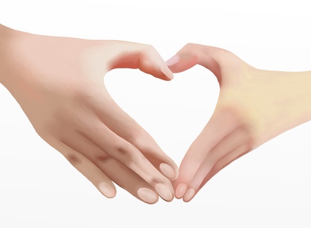 Hand Drawing of Person Shaping A Heart Together with Their Hands, Isolated on White Background の写真素材
