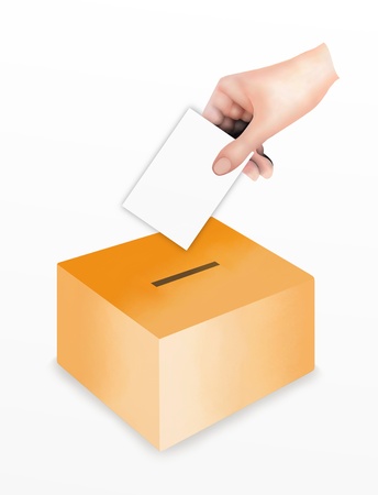 Political power, Hand Putting A Voting Ballot in to A Slot of Box for Casting Their Vote  Isolated on White Background の写真素材