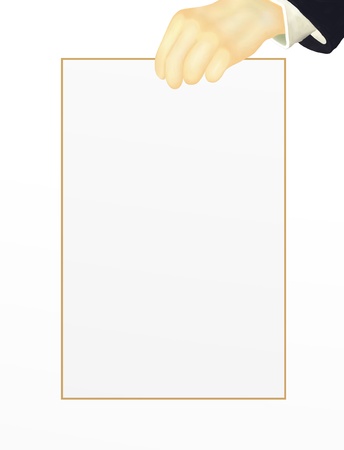 Hand Drawing, Human Hand Holding Blank Paper on The Left Side of Paper with Copy Space, Isolated on White Background の写真素材