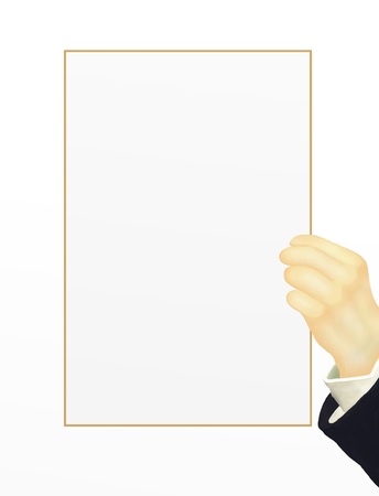 Hand Drawing, Human Hand Holding on The Right Side of Blank Paper with Copy Space, Isolated on White Background  の写真素材