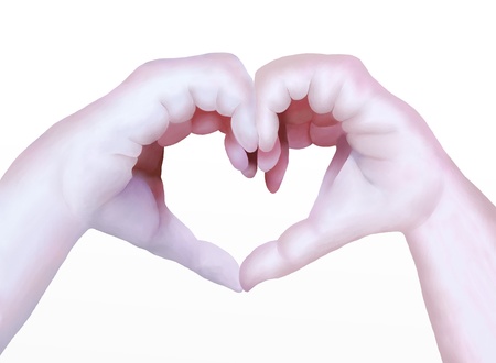Hand Drawing, Lover Shaping A Heart Together with Their Hands, Isolated on White Background の写真素材